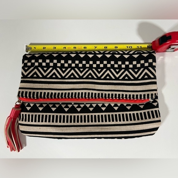 Bergdorf Goodman aztec black cream southwestern boho clutch orange trim Y2K - Picture 7 of 10